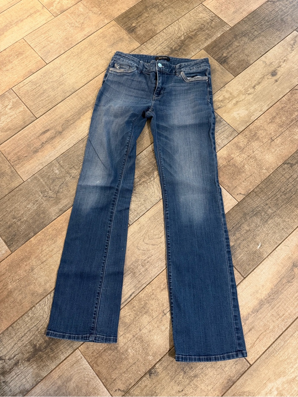 White House Black Market Dark Blue Bootcut Jeans Low Mid Rise Sparkle Rhinestone